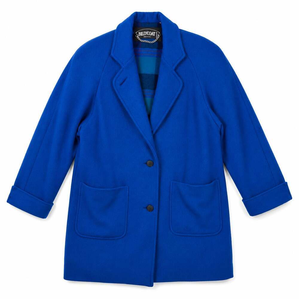 Billycoat Vintage Royal Blue Wool Plaid Lined Pea Coat